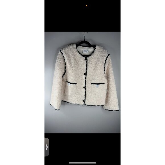 Hyacinth House Cream & Black Trim Sherpa Audrey Jacket Cardigan Sweater Size L - Picture 5 of 9